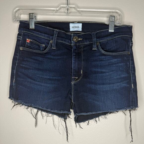 Hudson Mid Rise Dark Wash Denim Stretch Womens Cut Off Shorts Size 28 - Picture 1 of 5